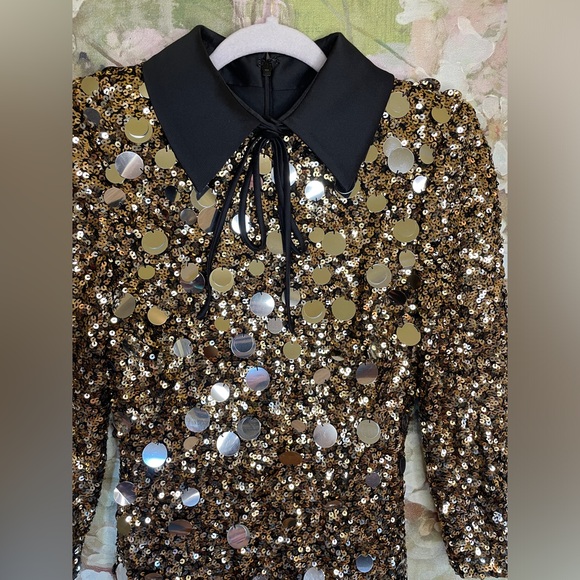 $650•Badgley Mischka•Gold & Silver Sequin Ombre Collared Dress•NEW! - Picture 12 of 17